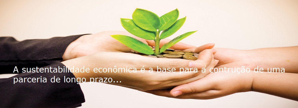 imagem de pessoas com a palma da mão aberta e uma pequena planta semeando com moedas e escrita a frase: 